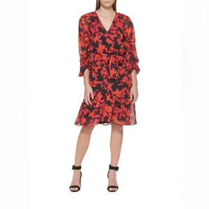 New! Calvin Klein long sleeve floral chiffon Dress plus Size 3X 18103